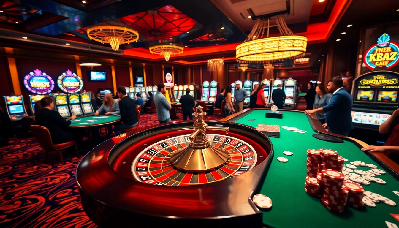 Experience the excitement of the NK 88 casino floor with a vibrant roulette wheel and engaged players.