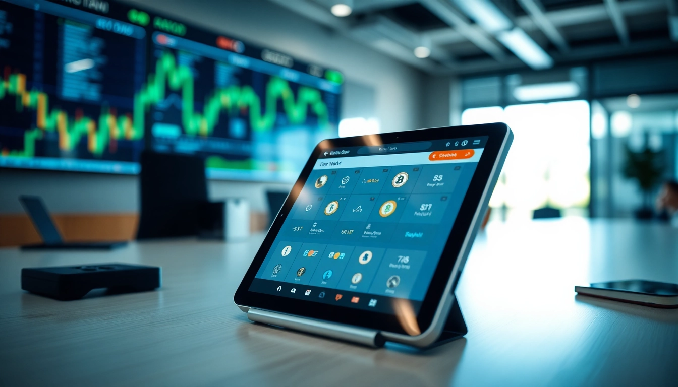 Showcase of a Crypto Wallet application on a modern device in a sleek office environment.