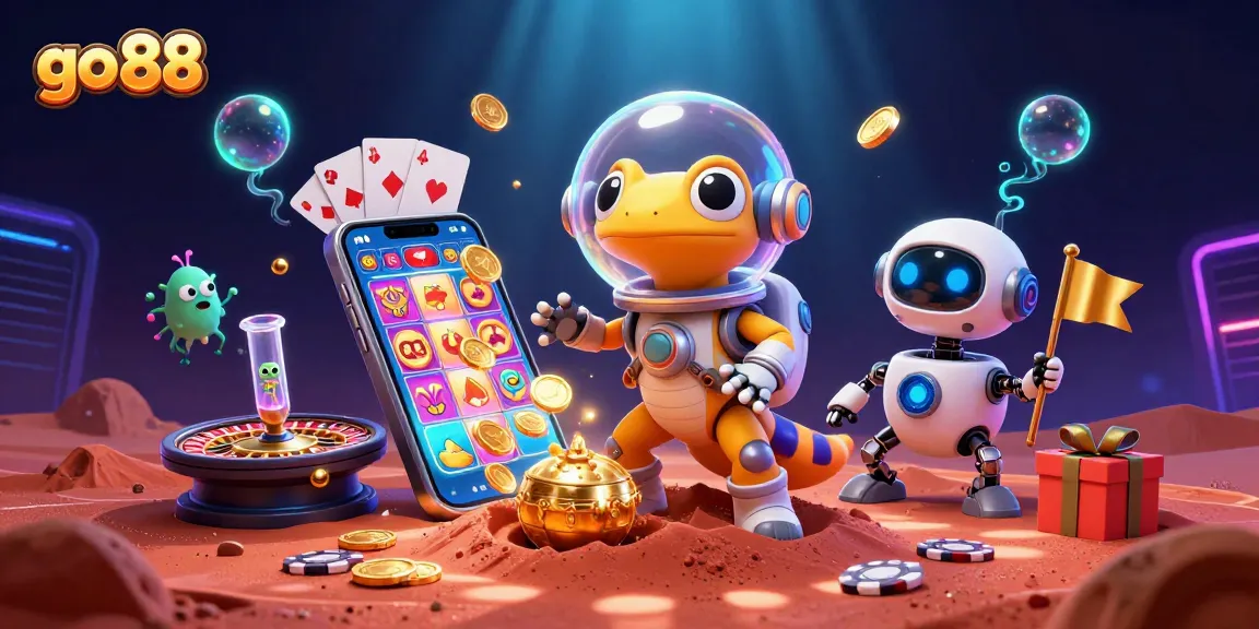 Experience excitement with go 88 as a Martian gecko discovers a buried golden casino adventure.