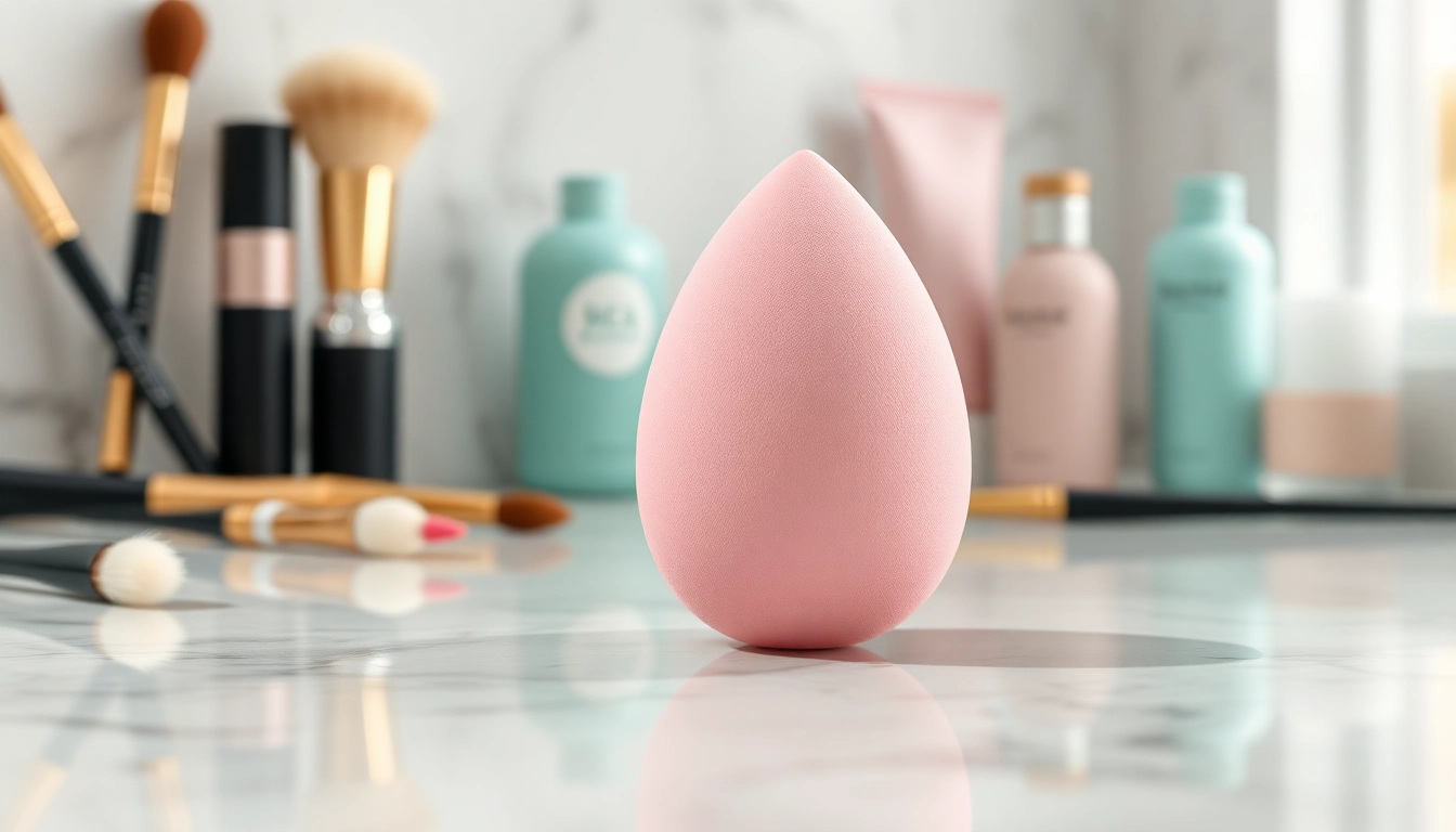 Apply makeup flawlessly using a silicone beauty blender alongside vibrant beauty products.