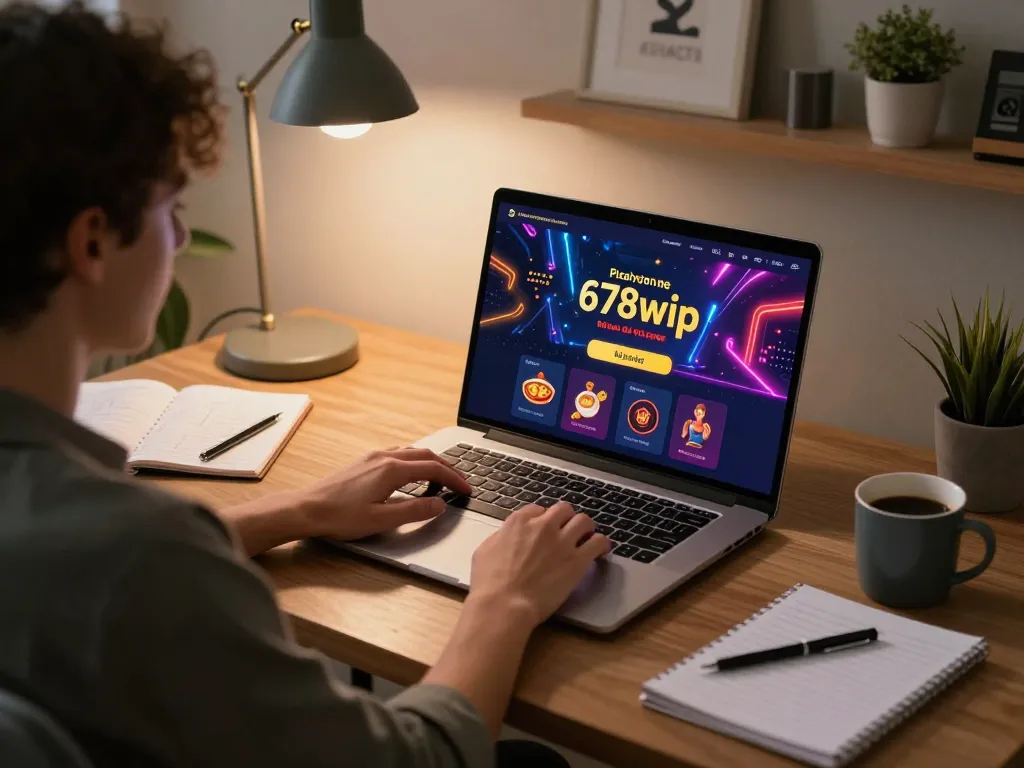 Player engaging in online gaming on 678vip ne platform, showcasing vibrant graphics and comfortable home setting