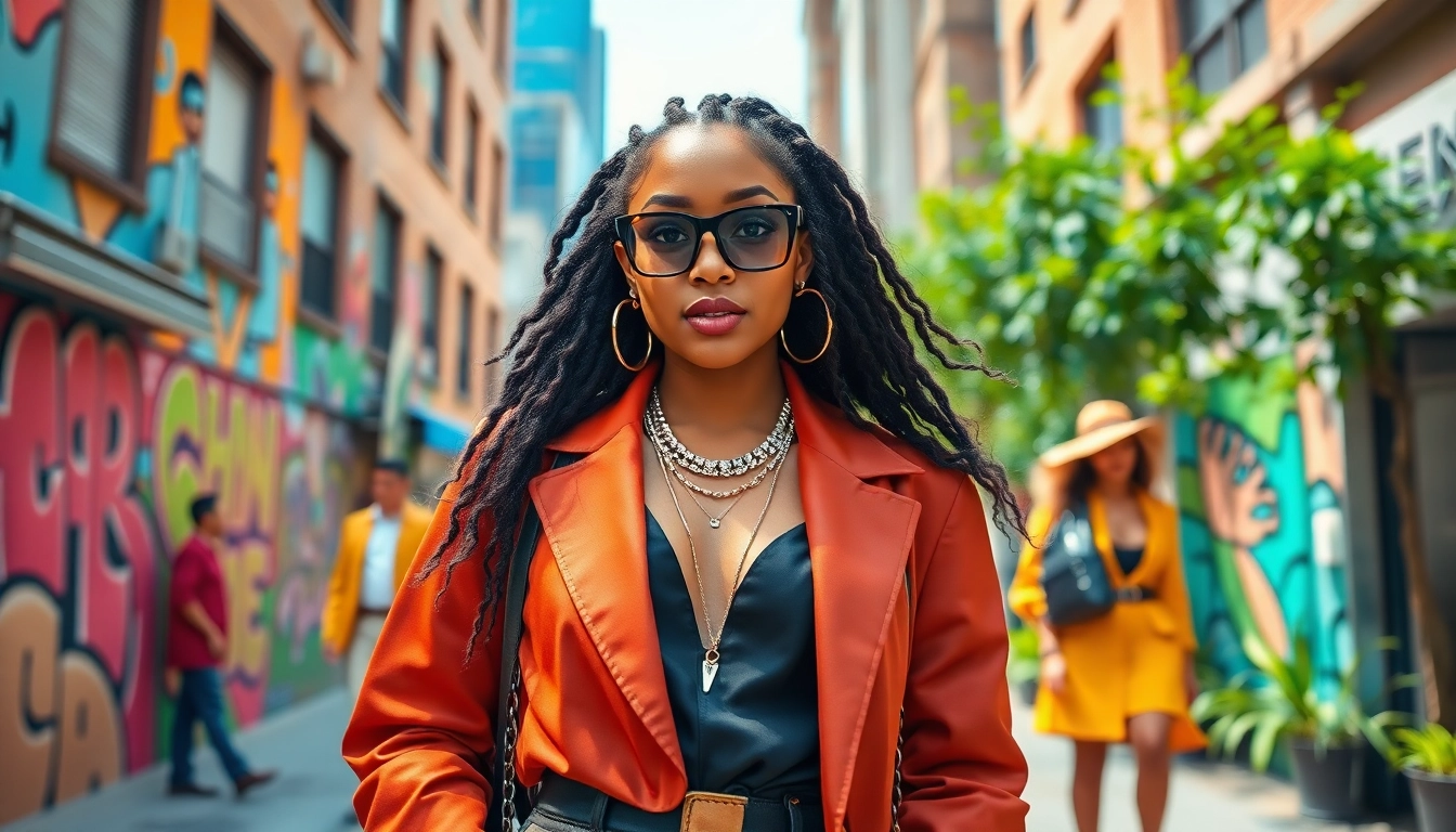 Stylish fashionista modeling diverse Fashion outfits in a vibrant urban environment.