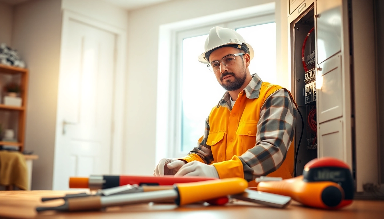 Electrician west vancouver expertly working on a residential electrical panel in a bright home.