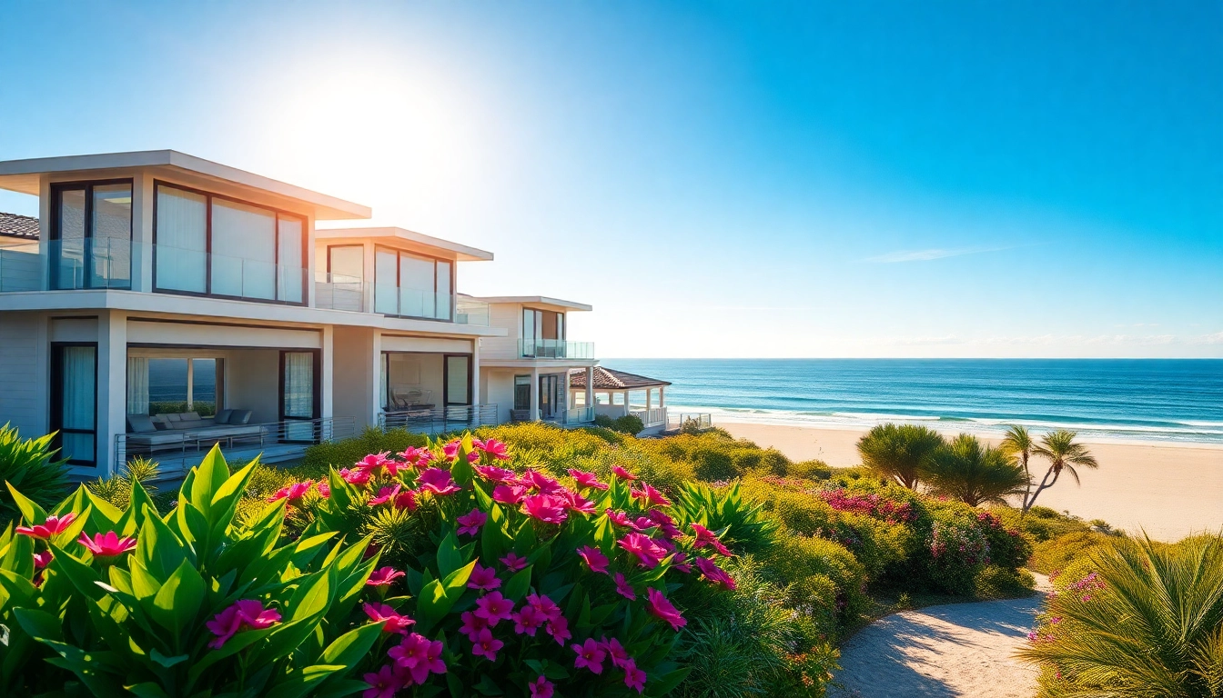 Showcasing homes for sale emphasizing coastal views and modern architecture in a serene setting.