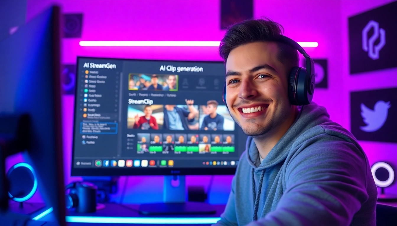 StreamGen: Professional streamer engaging with AI clip editing for enhanced content creation.