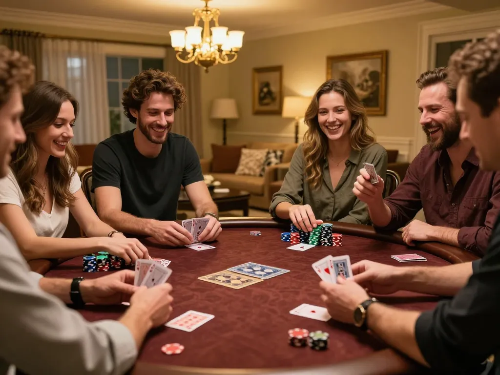Engaging poker game scene with giường bệnh nhân theme, showing excited players around the table