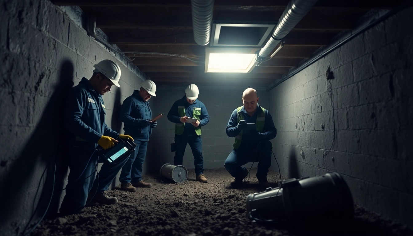 Crawl Space Restoration process showcased with professionals restoring and inspecting a dry basement.