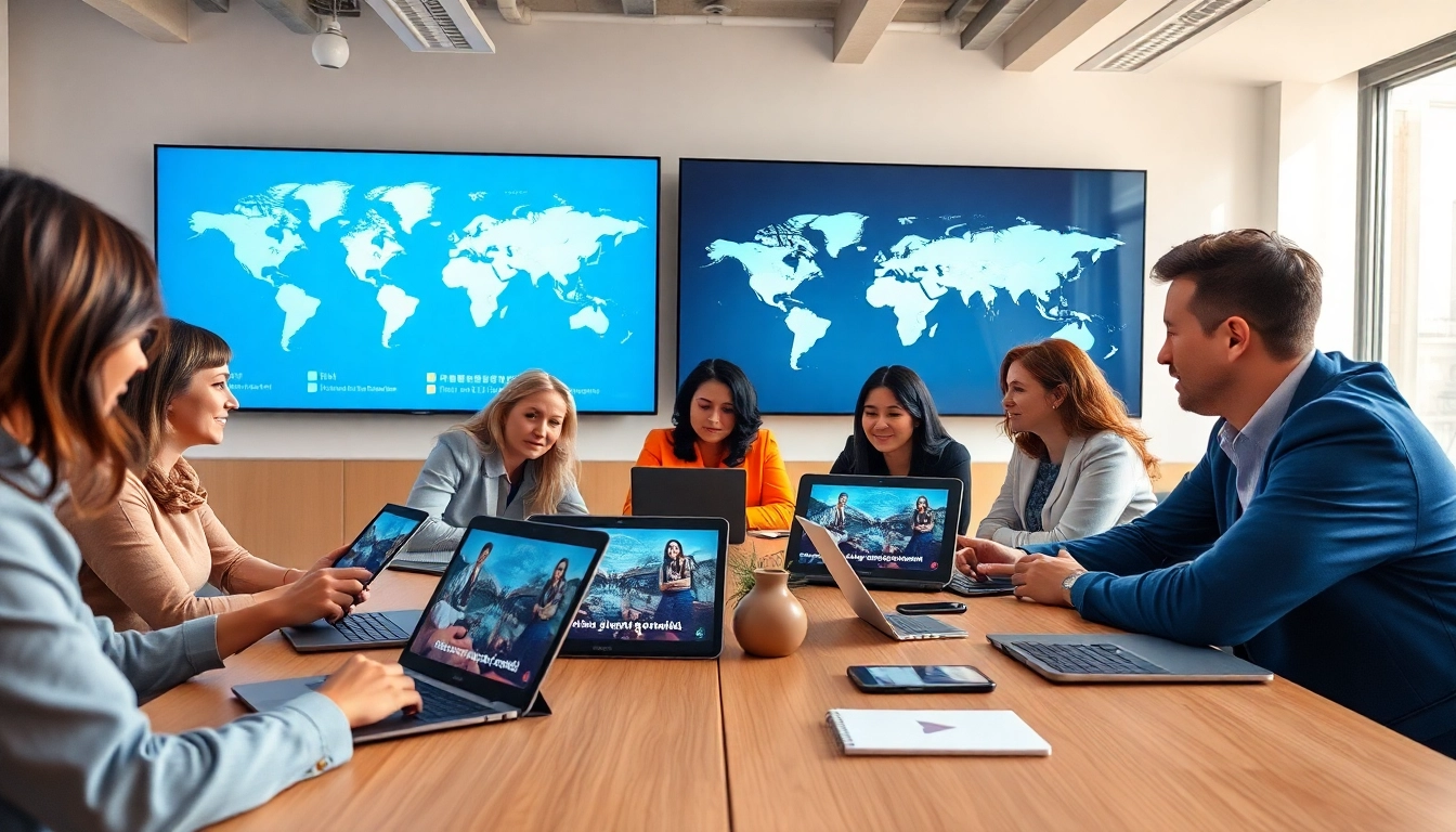 Engaging video translation collaboration in a modern office setting.