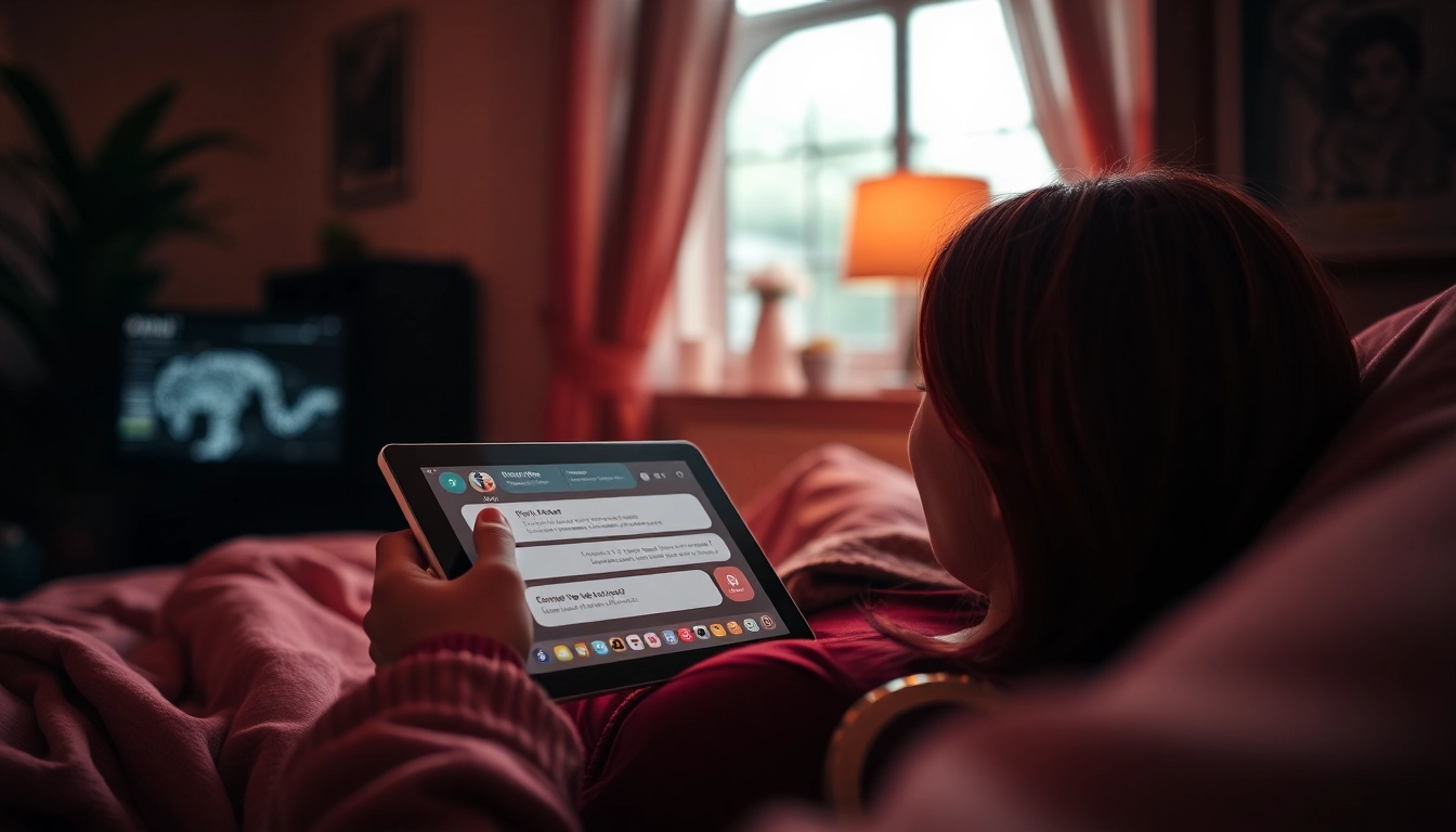 Engaging interaction with a cozy AI chatbot focusing on technology and intimacy, depicting the concept of sex AI
