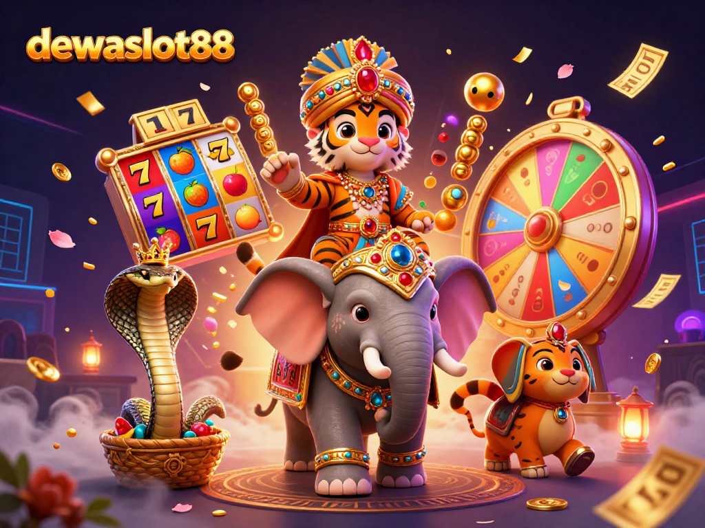 Permainan slot menarik di dewaslot88 dengan simbol judi dan karakter kartun yang terlibat.