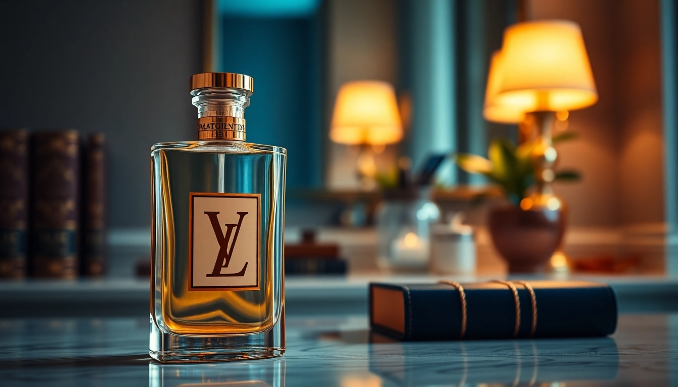 Explore the elegant Lv imagination cologne displayed in a luxurious setting on a vanity.