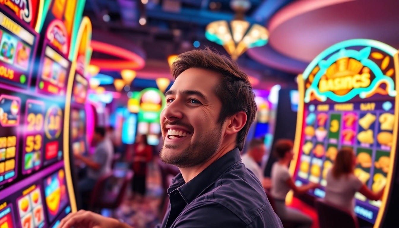 Daftar slot deposit 1000 dengan suasana kasino online yang meriah dan penuh semangat.