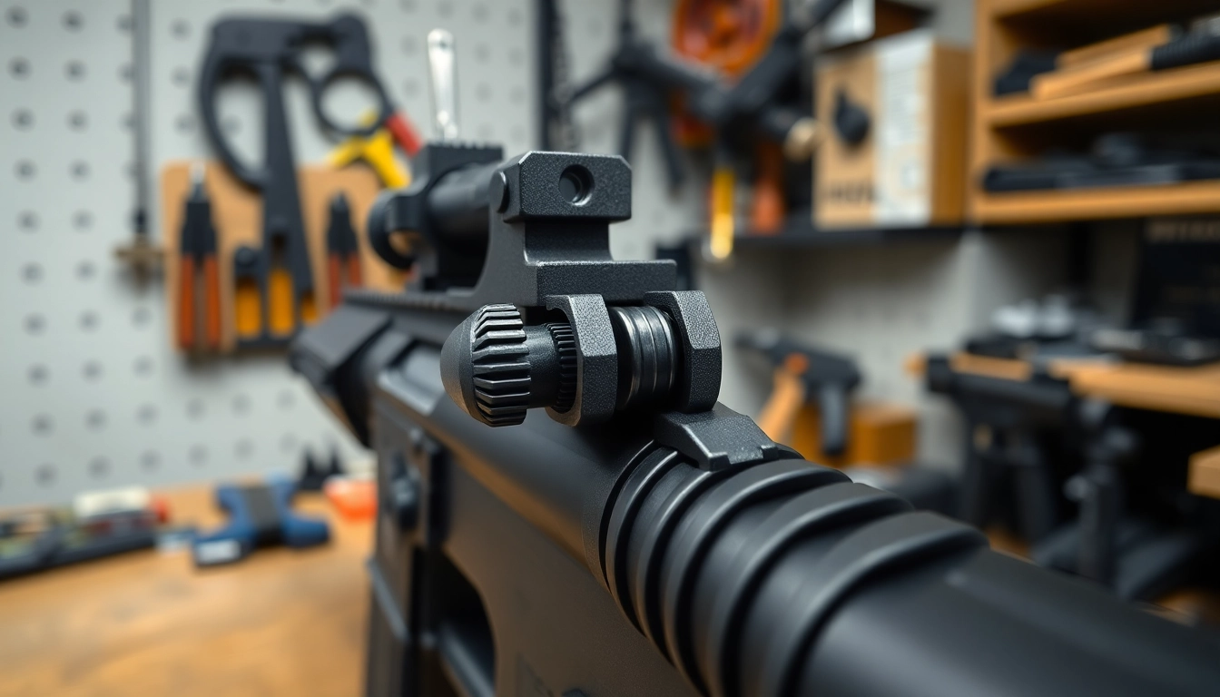 Showcasing a refined 3 position forced reset trigger on an AR-15 rifle in a workshop setting.