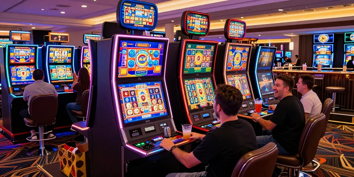 Exciting casino gaming floor featuring vibrant slot machines and players enjoying the thrill of winning