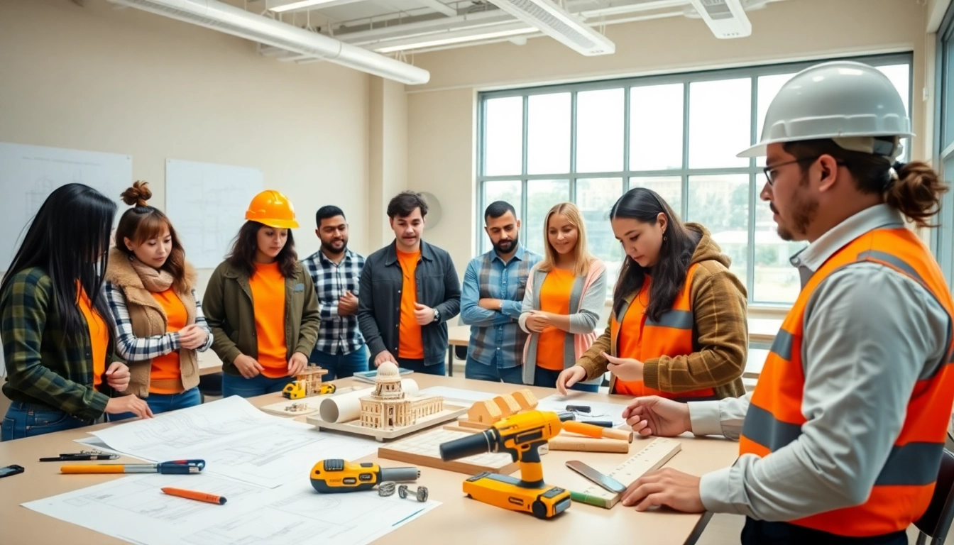 Students engaged in construction education, actively learning in a modern training classroom.