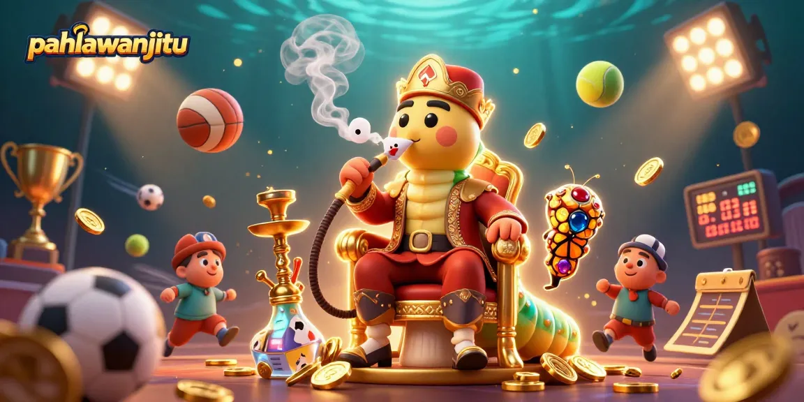 Pahlawanjitu showcases a vibrant 3D scene with a sultan caterpillar and sports elements.