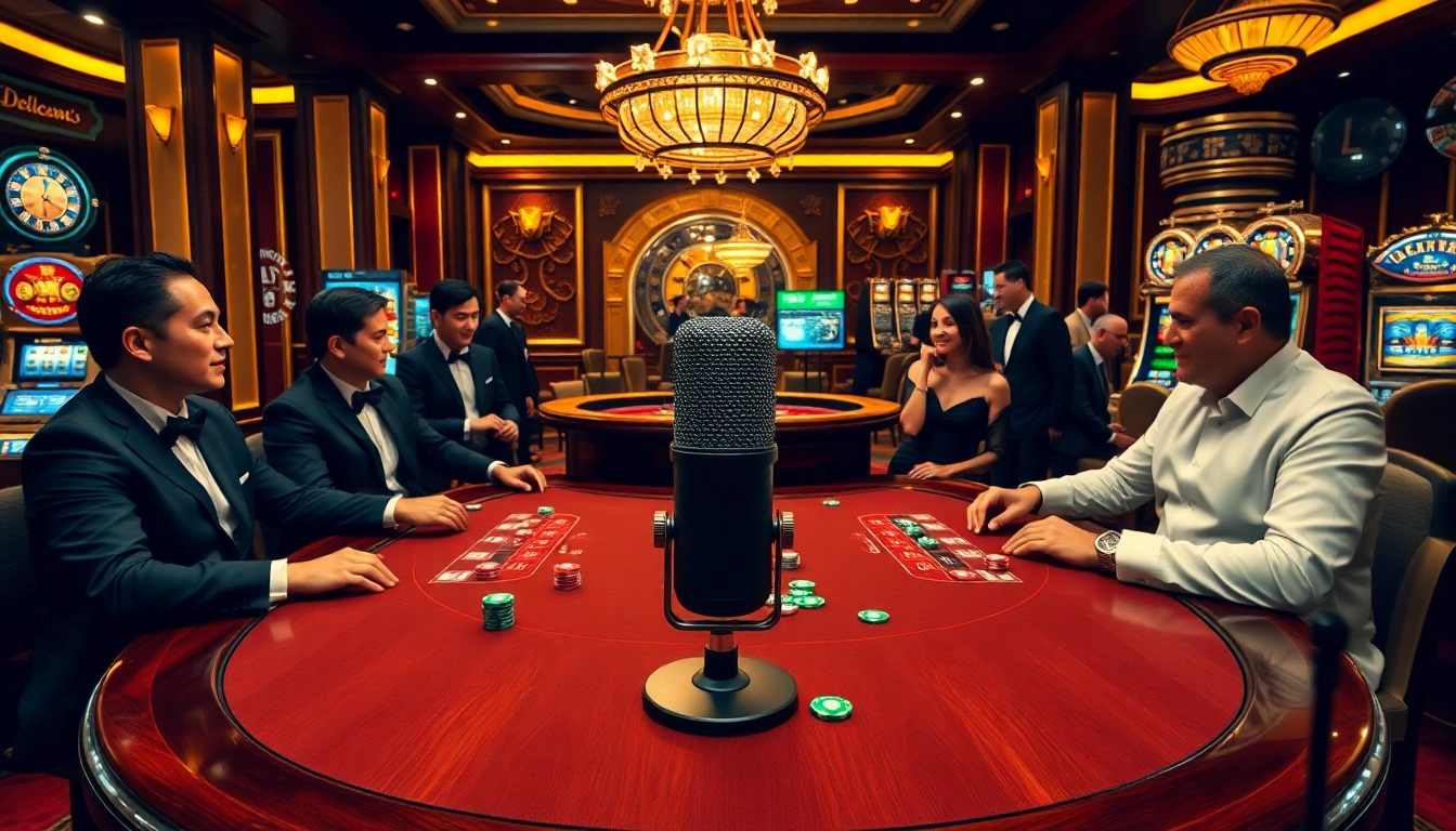 Players strategizing their poker game with the MV88 microphone in a luxury casino setting.