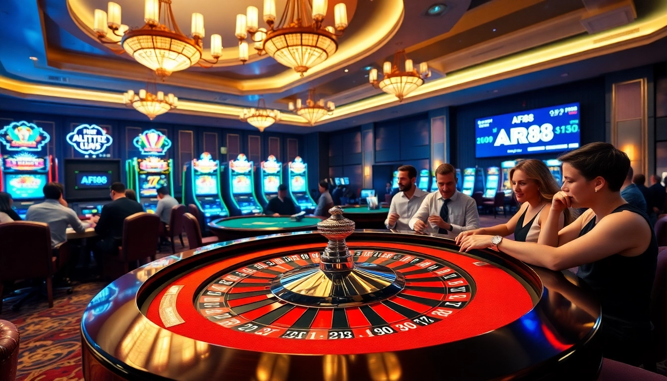 AF88 players engaging in an exciting roulette game at a luxurious casino.