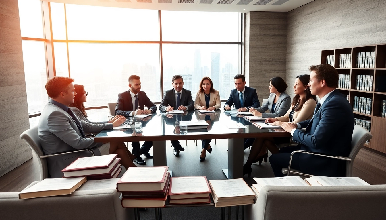 Engaged USA lawyers collaborating in a modern office setting focused on legal discussions.