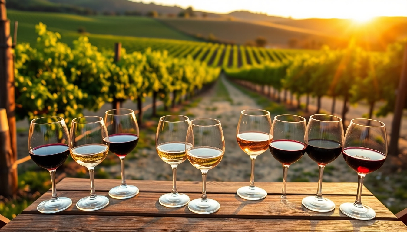 Experience the charm of Clarksburg wine tasting with a rustic vineyard setting and elegant wine glasses.