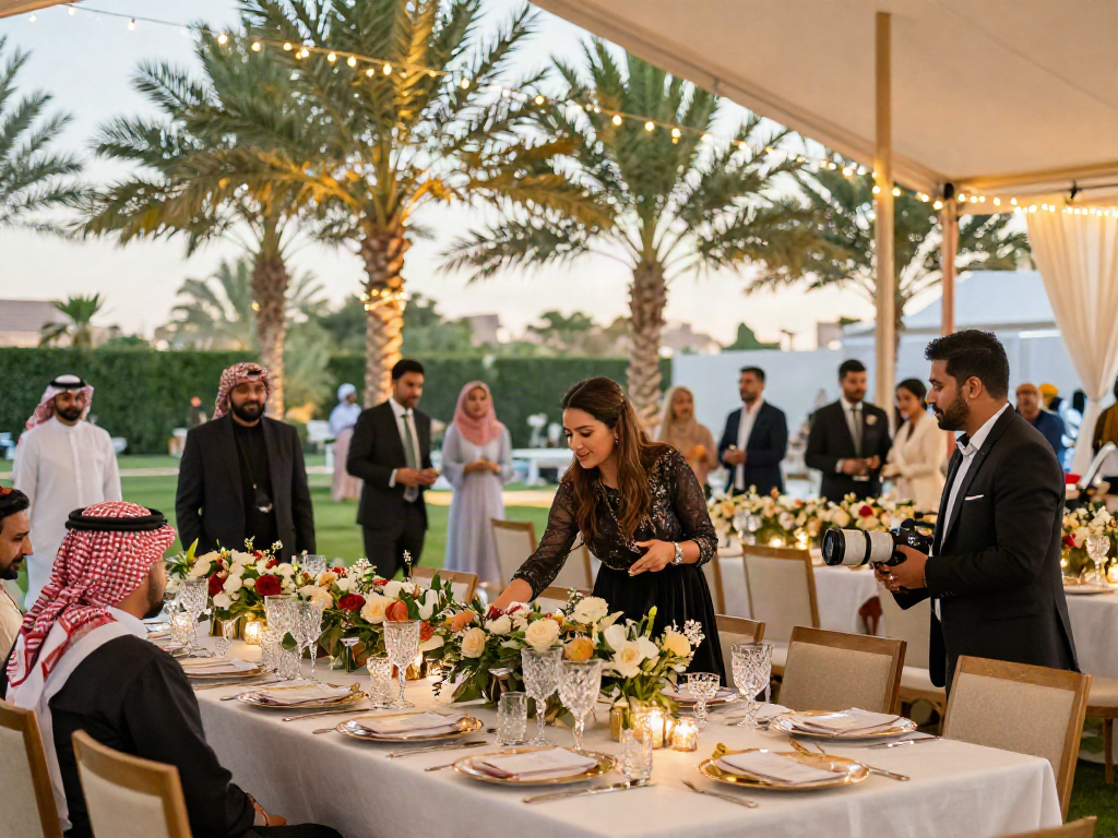 Stunning event rental ksa setup for a premium wedding in Saudi Arabia, showcasing elegant decor and joy.