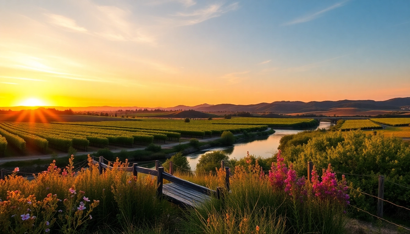 Experience sunset over Clarksburg, California with scenic vineyards and the Sacramento River.