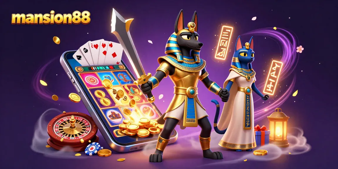 Experience the excitement of betting at mansion88 with Anubis and Bastet in a thrilling casino atmosphere.