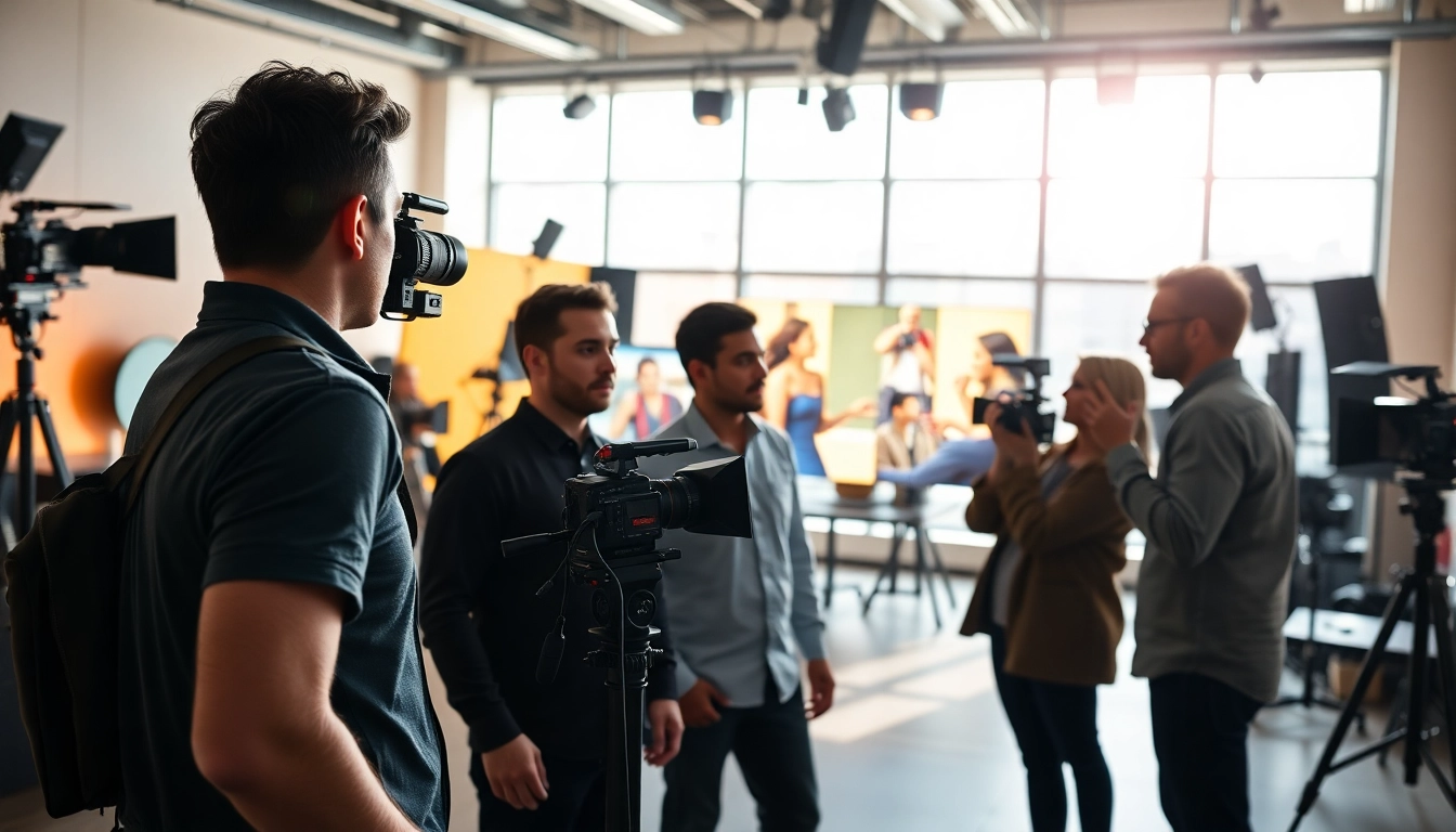 Capture the essence of Commercial Video Production with a creative team in action in a modern studio.