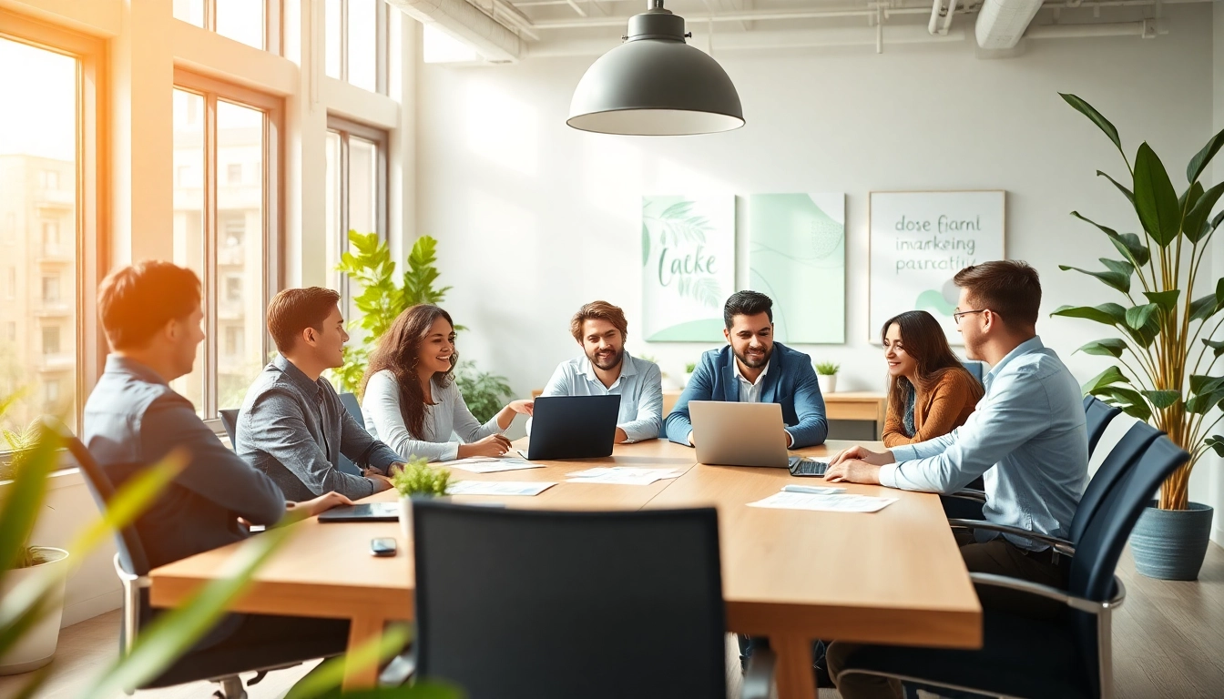 Showcase talented professionals at an Agency collaborating in a vibrant office space.