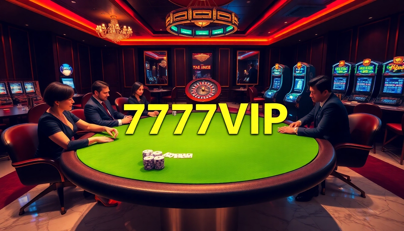 Exciting gameplay at a luxurious casino setting featuring 777VIP poker tables.