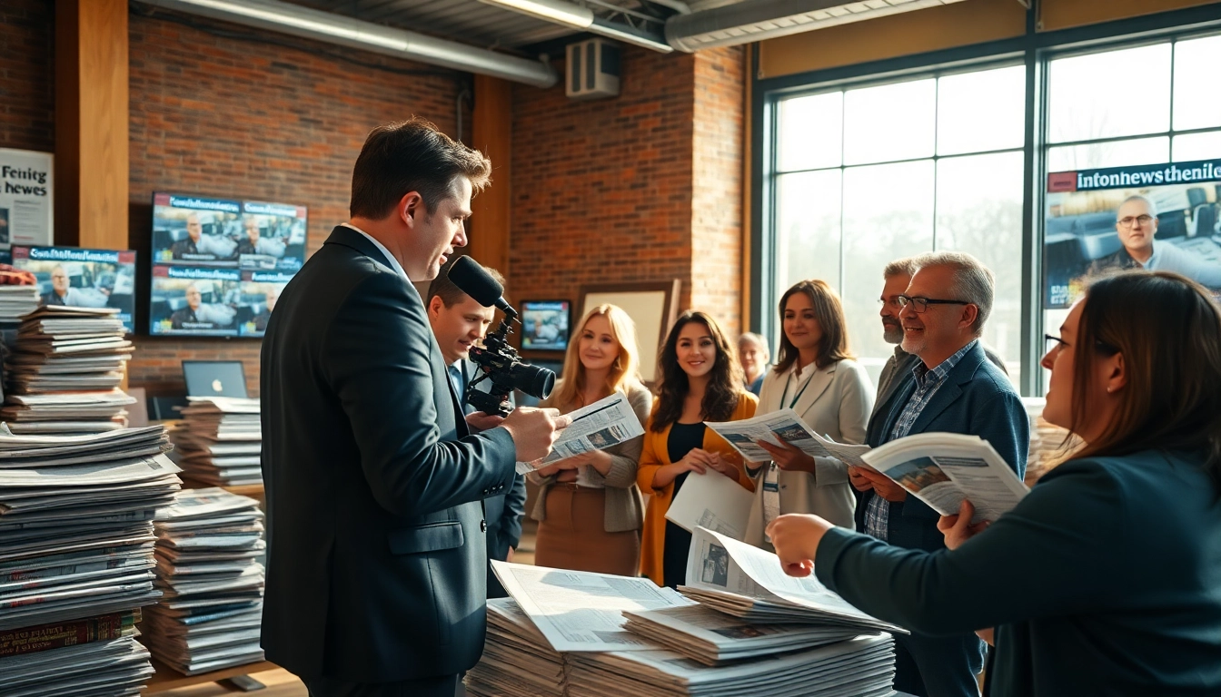 Engaging journalist covering stories for thephoenixnewspaper in a lively newsroom.