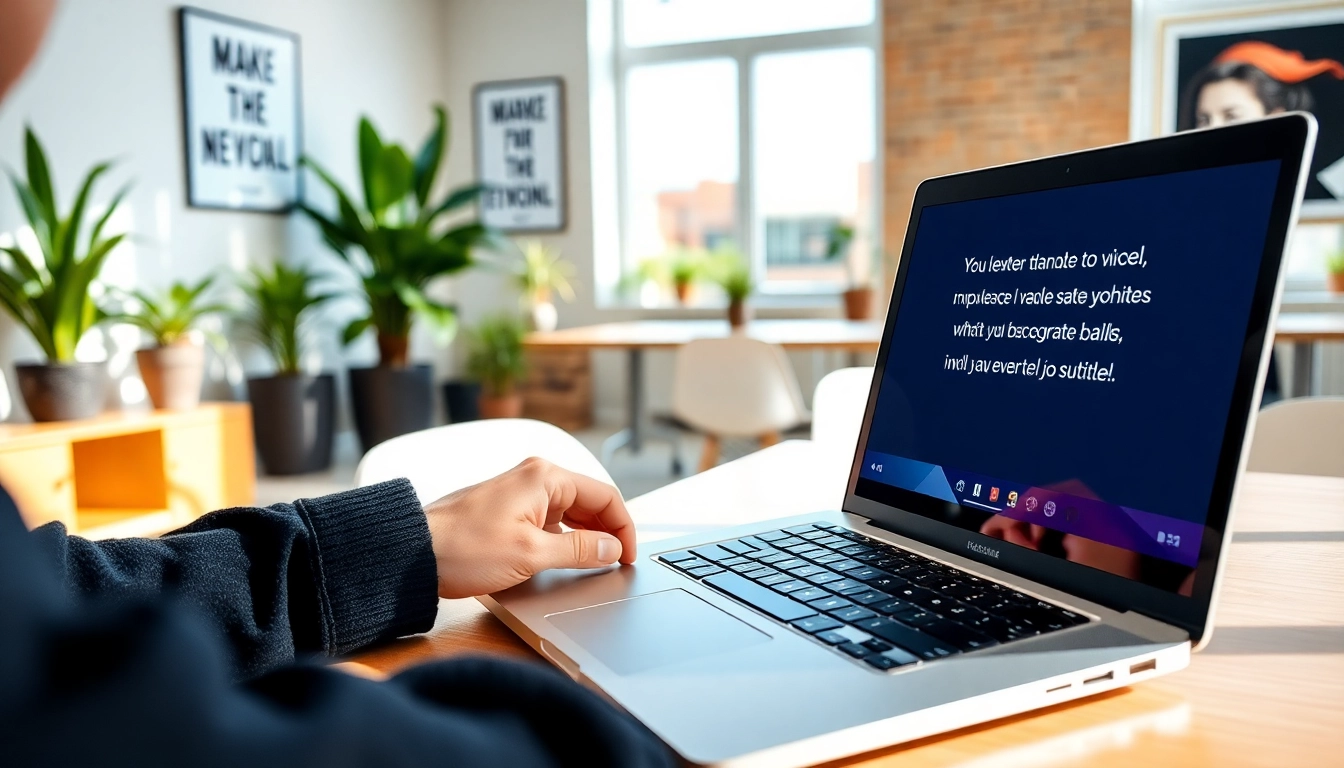 Enhance your video translation with a professional setup, showing subtitles on a laptop screen.