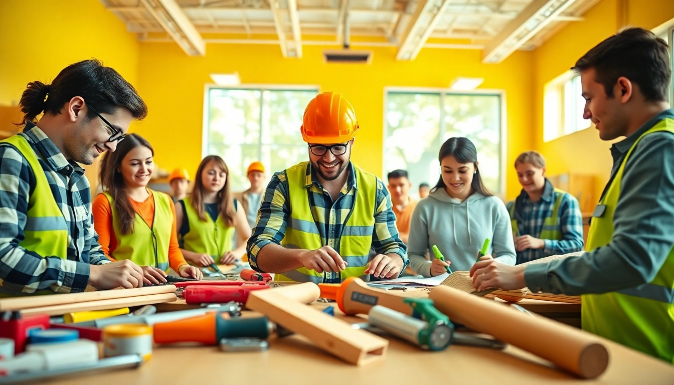 Engaged students participating in construction classes, acquiring hands-on skills in a supportive classroom.