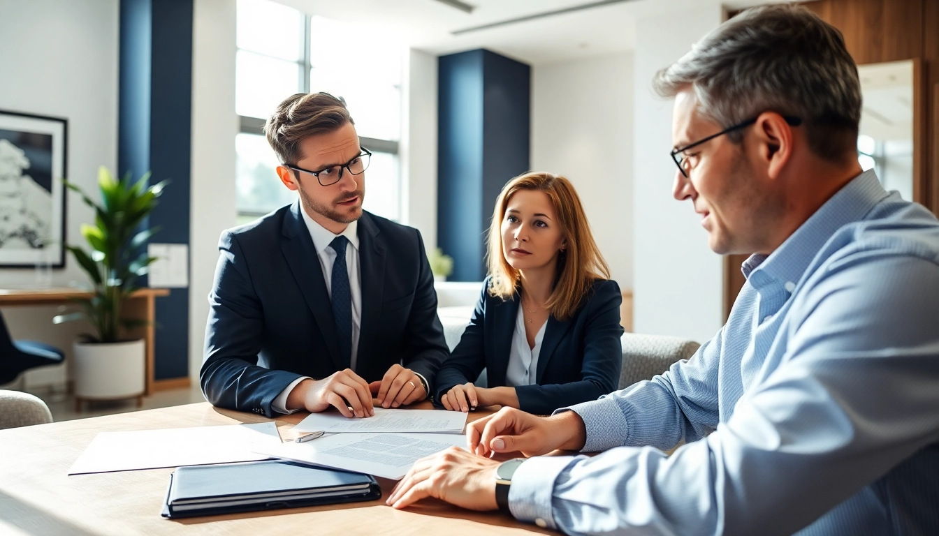 Consulting Boca Raton Construction Litigation Lawyer with a client in a modern office setting.