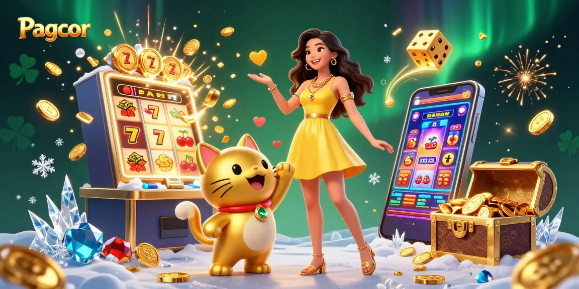 Engage with Pagcor's online casino games featuring vibrant slots and golden lucky symbols in action