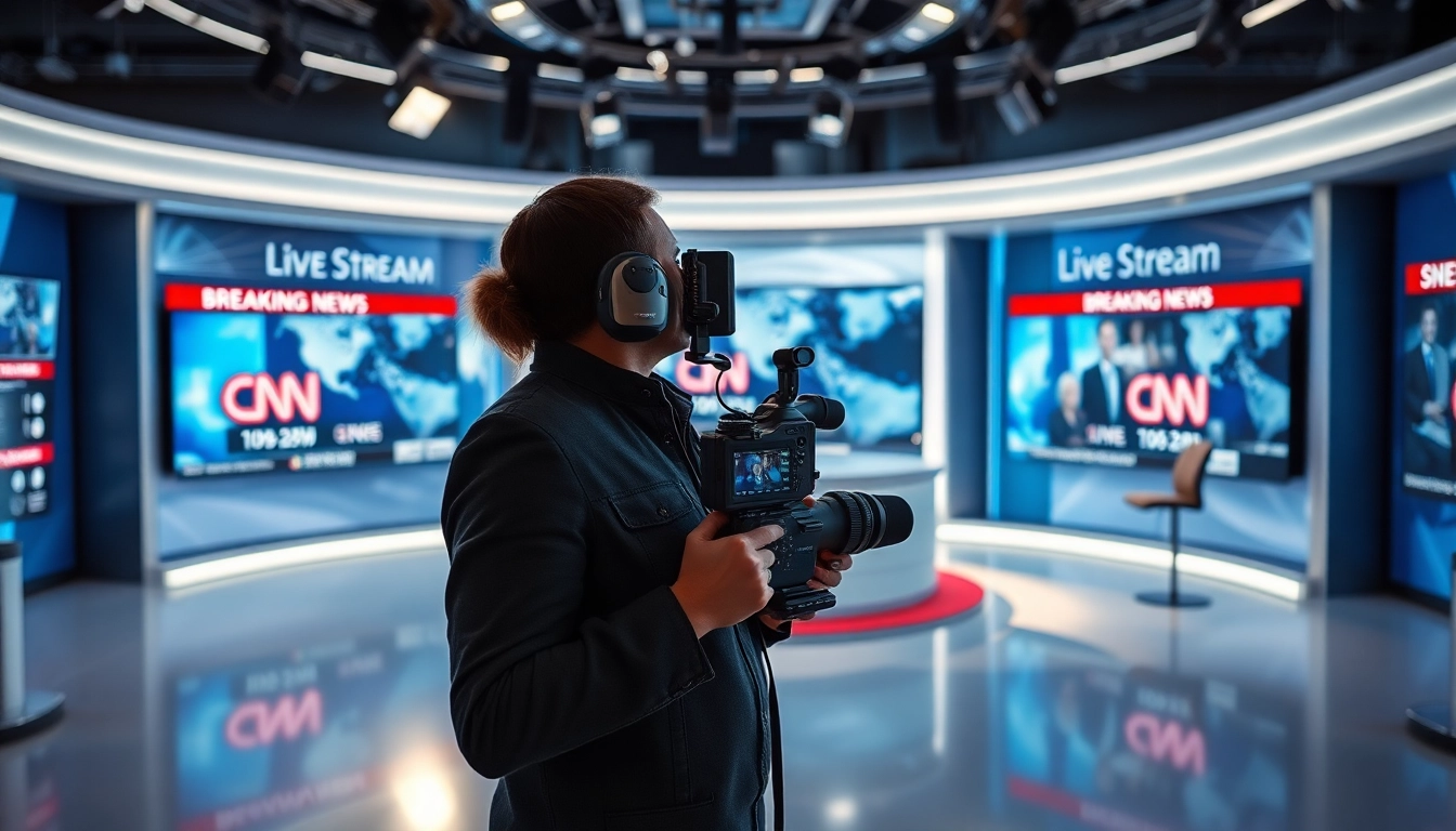 Journalist capturing news with attention on the CNN Live Stream for real-time updates.