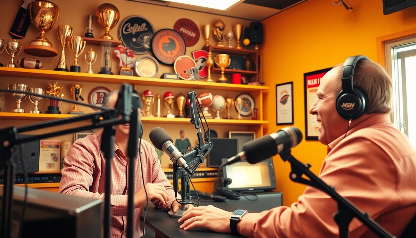 Engaging sports discussion at https://www.westcentralsbest.com with a vibrant radio studio backdrop.