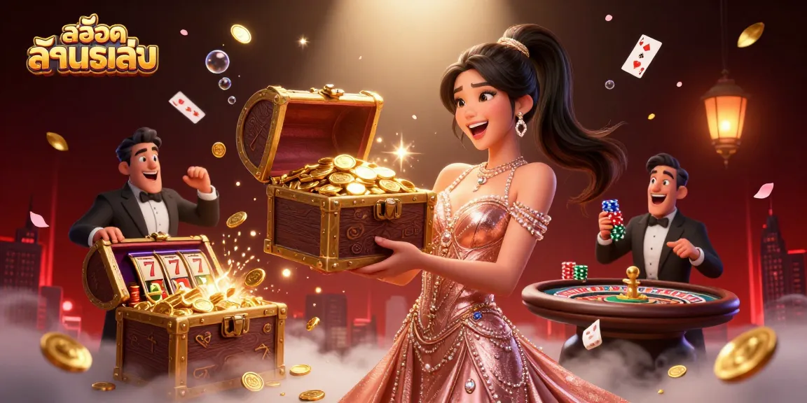 Experience สล็อตทดลองเล่น with vibrant gameplay featuring gold coins, slot reels, and casino excitement!