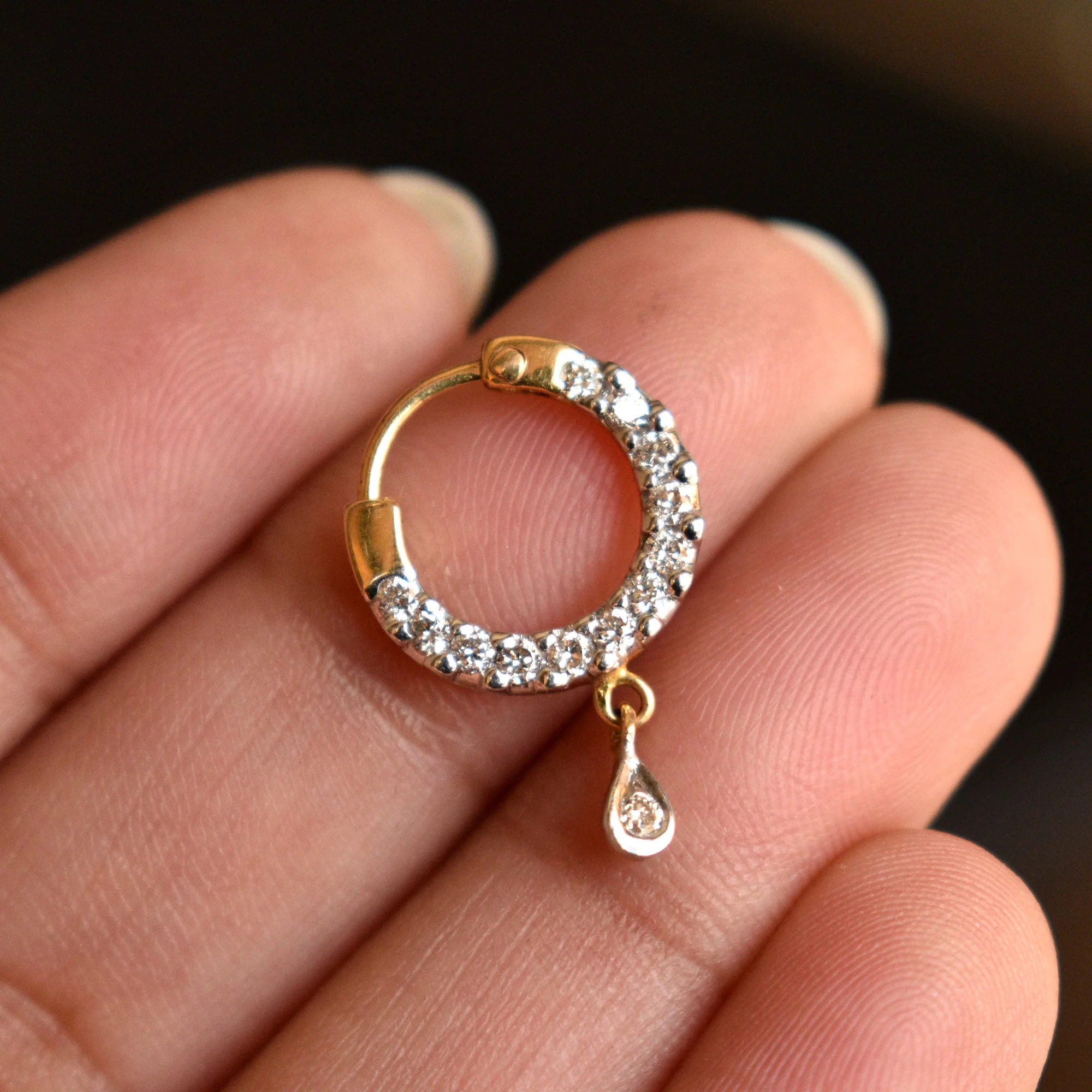 Diamond nose hoop in Real Gold | Trusted Online Jewellery Store UK
