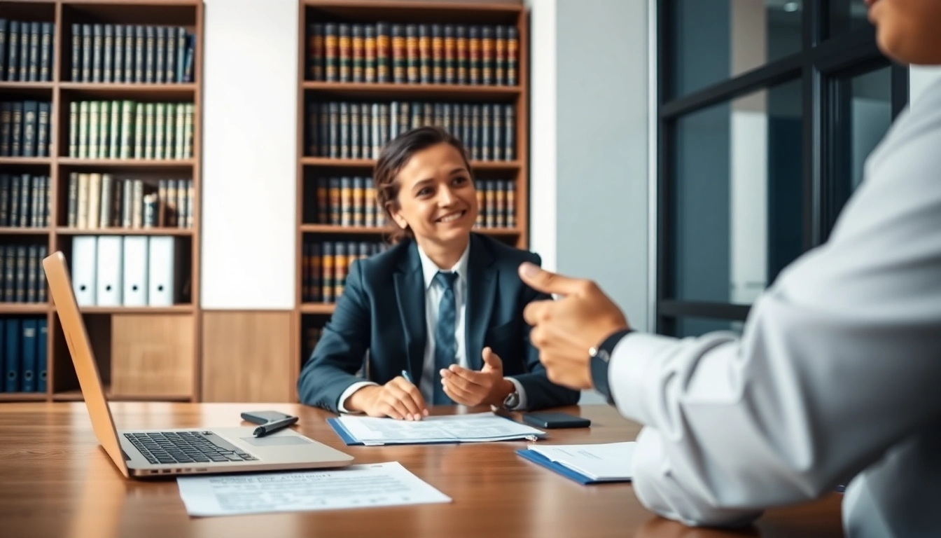 Engaging New York City Personal Injury Lawyer assisting a client in a professional office environment.