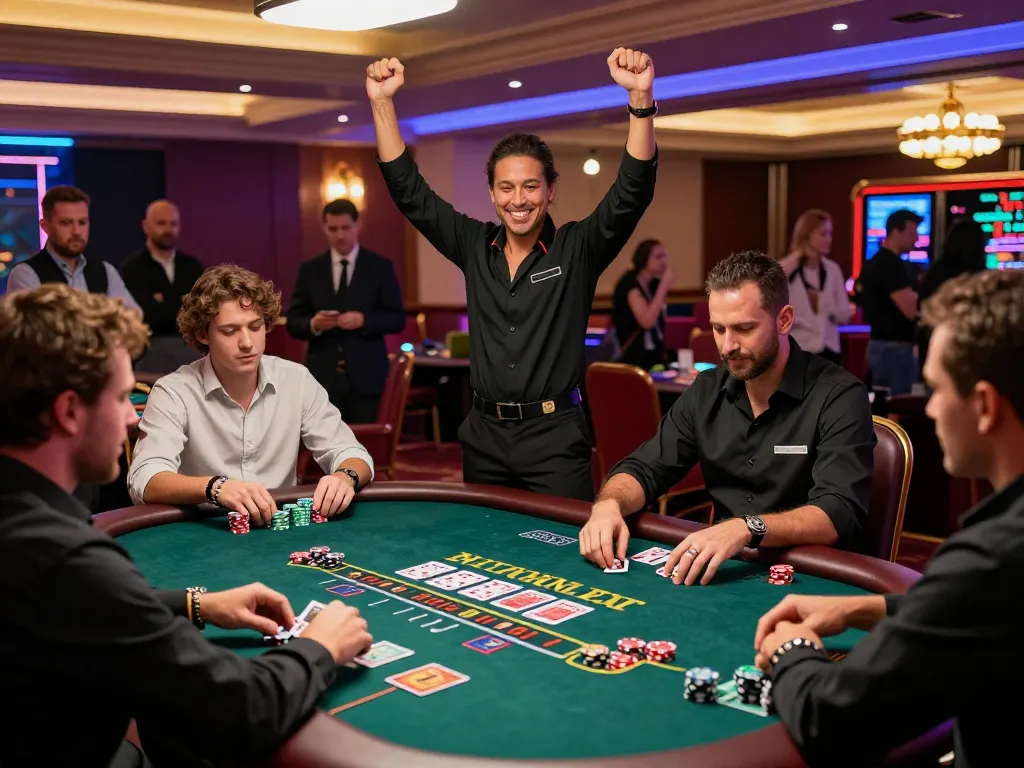 Exciting moment at https://bong99.pro/ live casino table with players celebrating their wins.