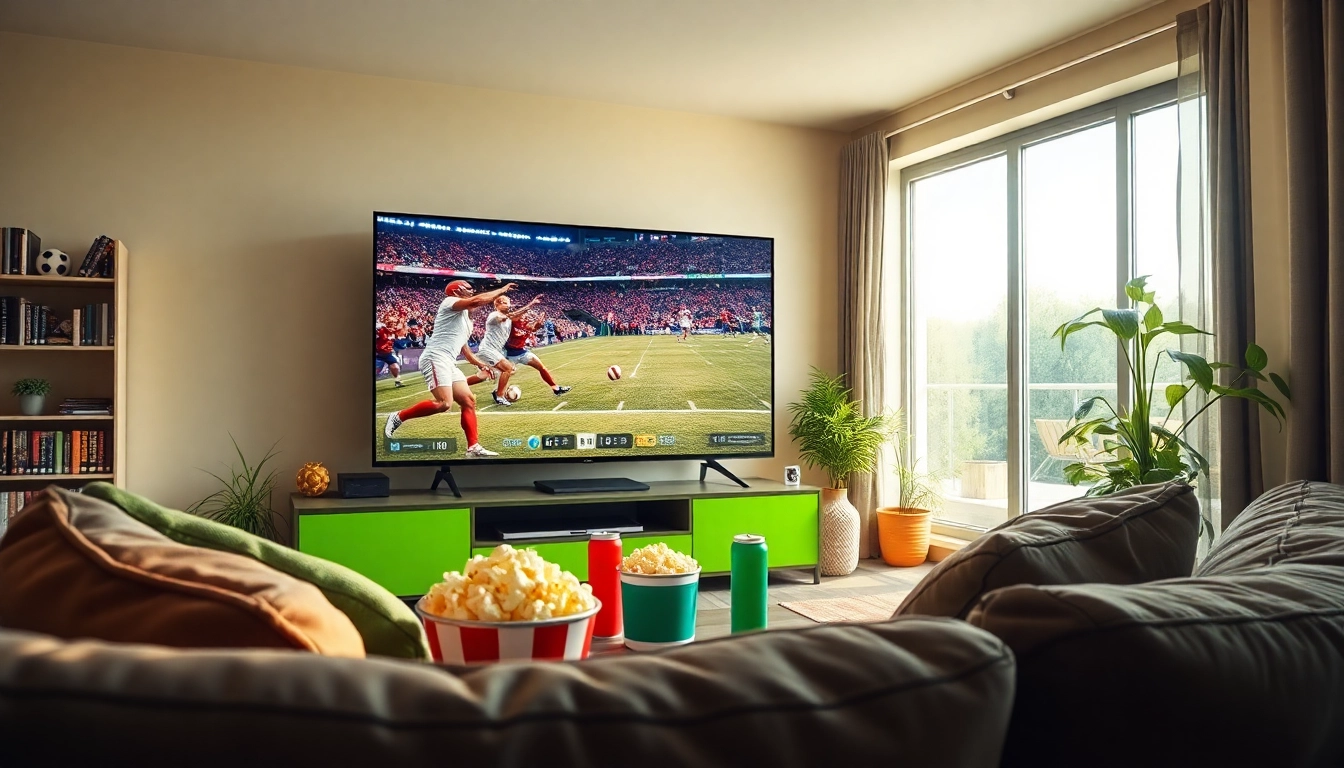 Experience the excitement of livetv in a cozy home setting with a modern television displaying sports.
