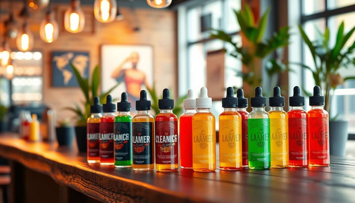 Showcasing vibrant vape juice bottles amidst a cozy lounge setting, highlighting the option for flavor variety.