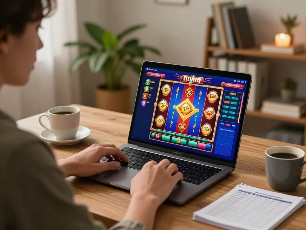Engaging gameplay on Alexis77 online slot platform showcasing colorful interface and strategy notes