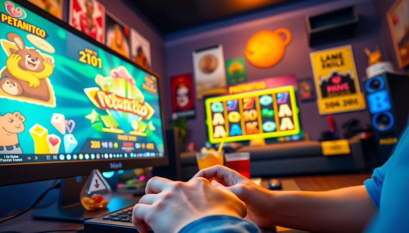 Menampilkan petanitoto slot game di perangkat komputer dalam atmosfer bermain yang ceria.