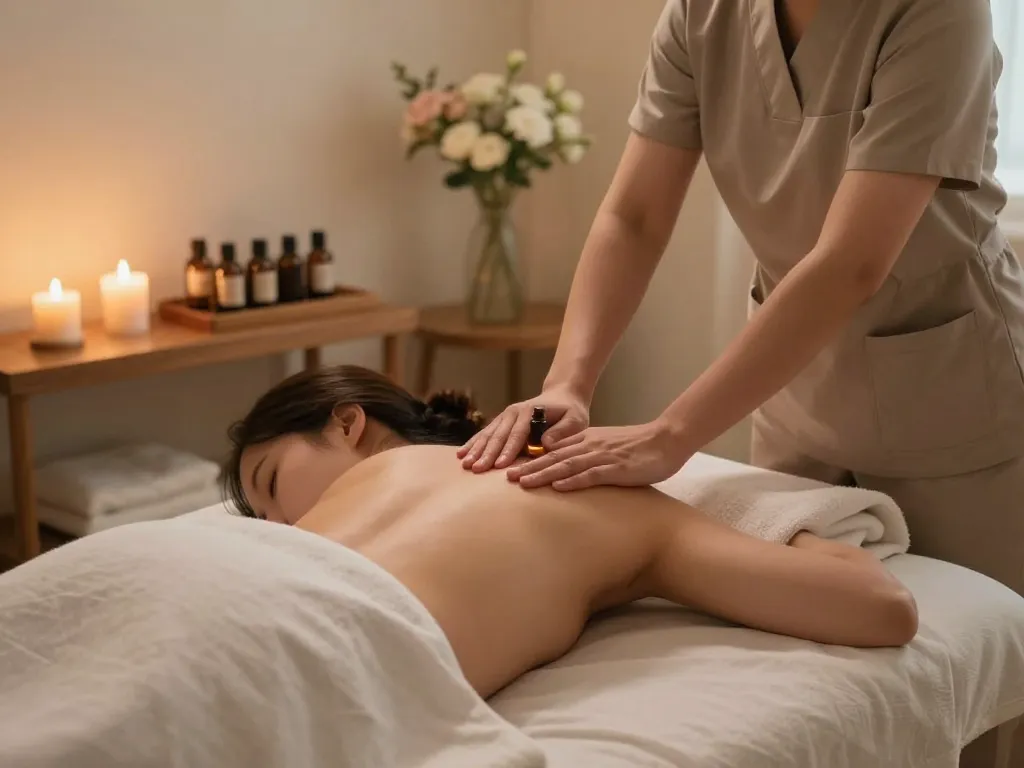 Therapist performing a Swedish massage in a serene spa setting showcasing 천안스웨디시 relaxation.
