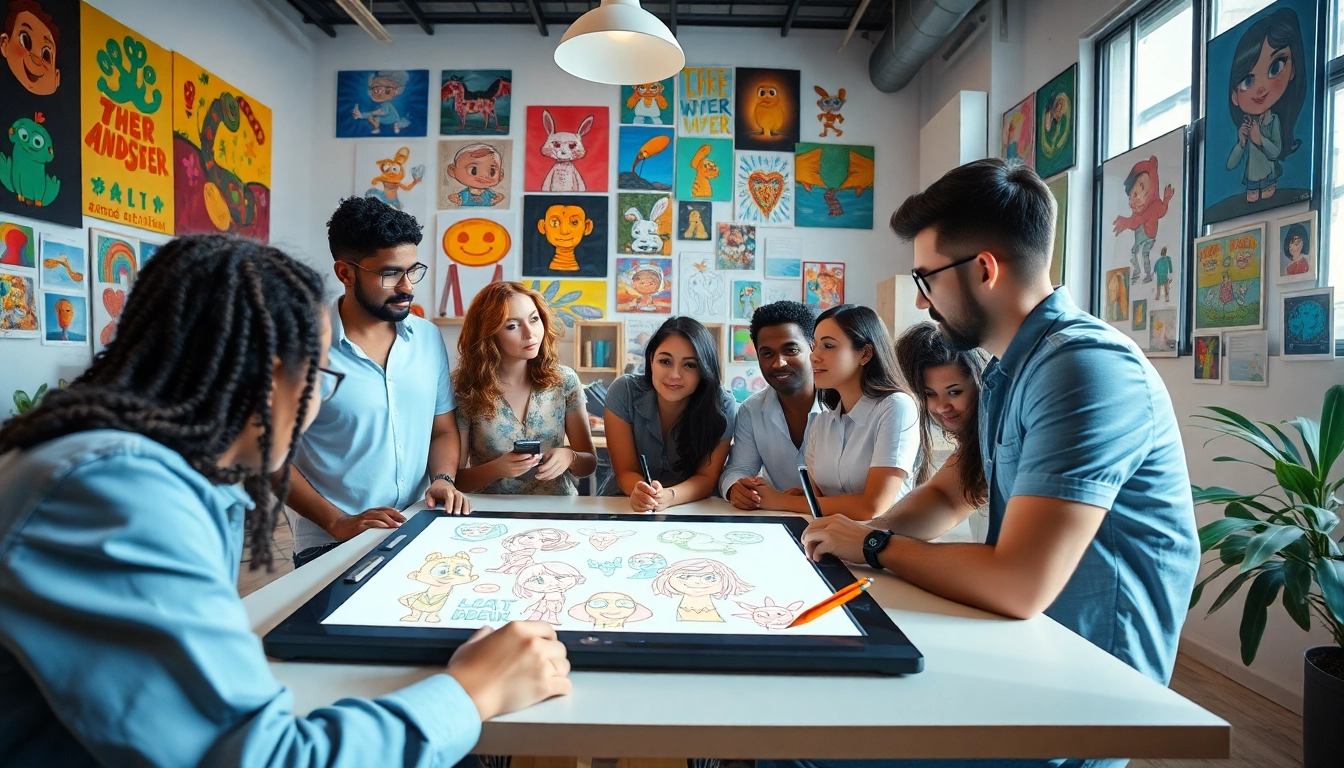 Animation Agency kreative Arbeitsumgebung mit einem Team, das an Animationen arbeitet.