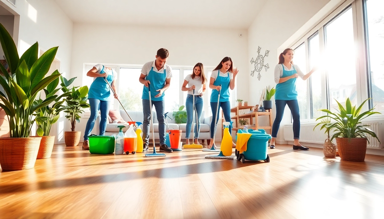 Cleaning Service team efficiently tidying a modern home with professional enthusiasm.