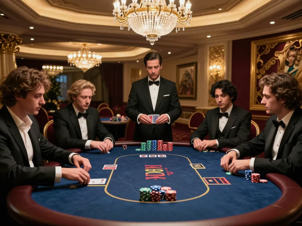 Players engaging in intense poker strategy at VIP tables in upscale casino, representing the essence of vipwin gaming.