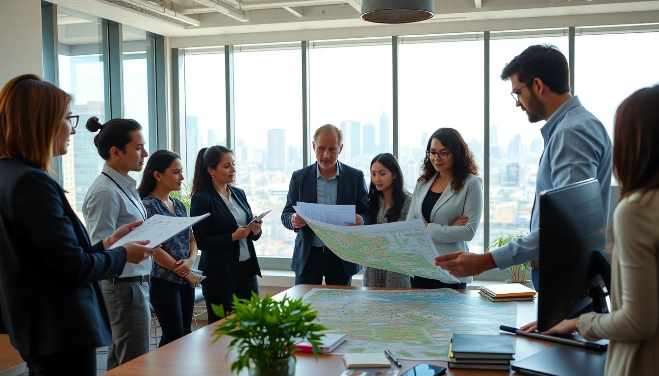 Engage with https://2020group.co.za for expert town planning services, showcasing planners collaborating in a vibrant office.